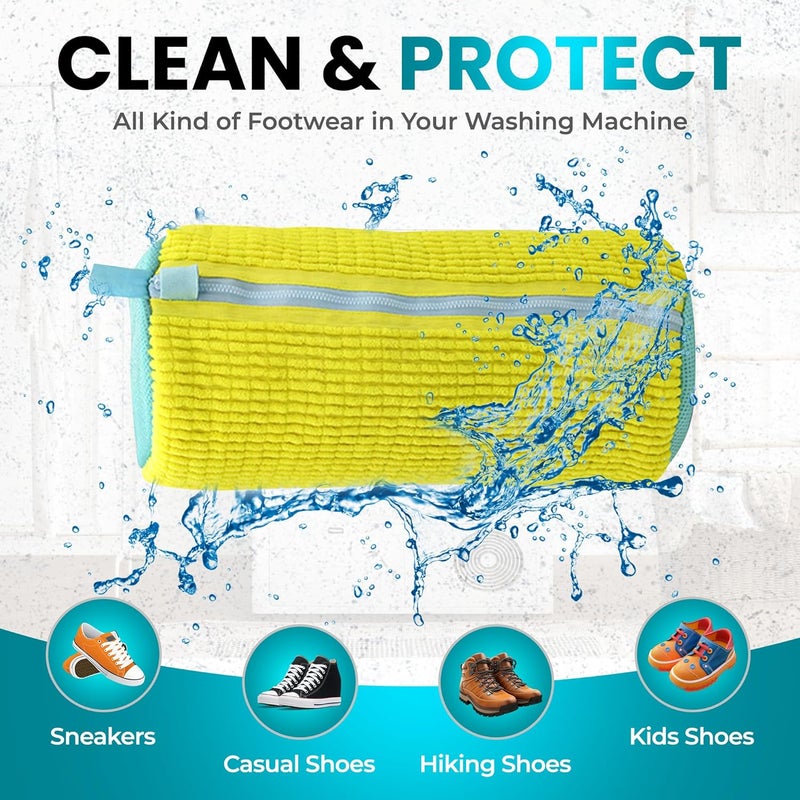 DASZERX XXL Shoe Washing Machine Bag - 2 Pcs Set - 360° Resuable Shoe Bag for Washing Machine and Dryer - Wrap Shoe Washing Bag for Sneakers, Boots & Delicate Footwear (Yellow) - Image 3